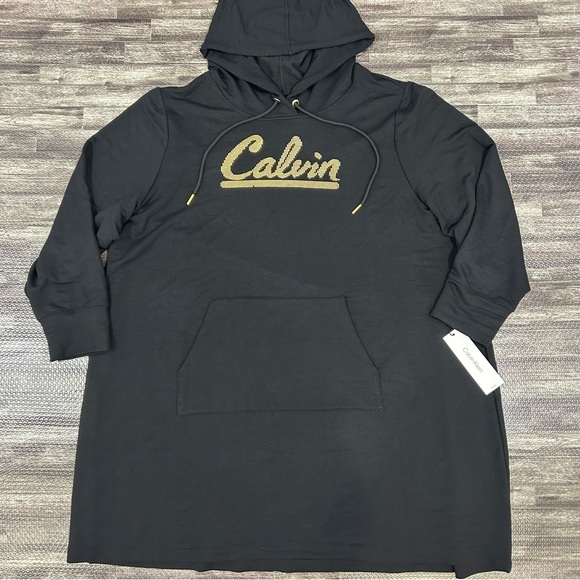 Calvin Klein Dresses & Skirts - NWT Women’s Size 3X Calvin Klein Hooded Embellished Logo Shirt Dress in Black